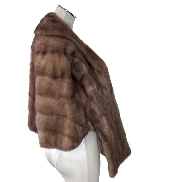VTG Brown Mink Fur Stole Wrap Shawl Cape With Pockets Women's OS - Picture 6 of 16